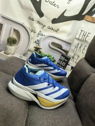 Adidas Blue White Engineered Knit Upper Three-Stripe Side Panel Running Shoes 9