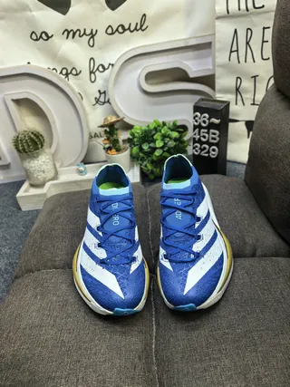 Adidas Blue White Engineered Knit Upper Three-Stripe Side Panel Running Shoes 10