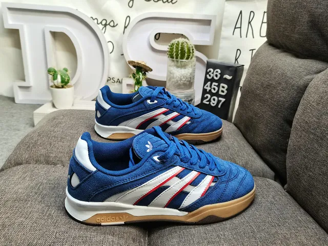 Adidas Blue White Vintage Indoor Court Three-Stripe Side Panel Lifestyle Sneakers 1
