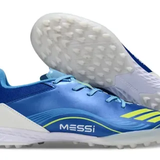 Adidas Zapatillas de fútbol turf azul amarillo low-cut synthetic upper dynamic wave graphic