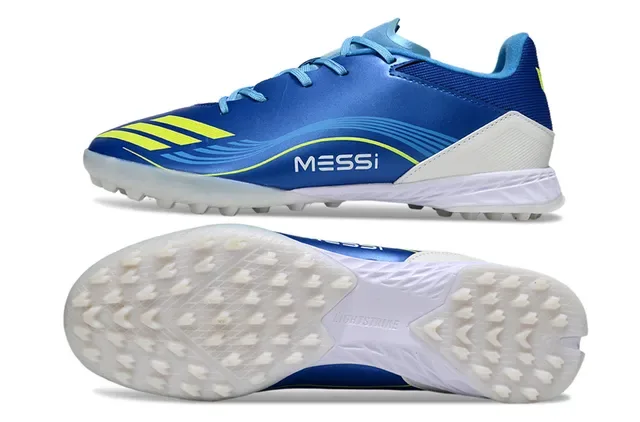 Adidas नील हलुद लो-कट सिन्थेटिक अपर डायनामिक वेव ग्राफिक टर्फ फुटबॉल जूते 6