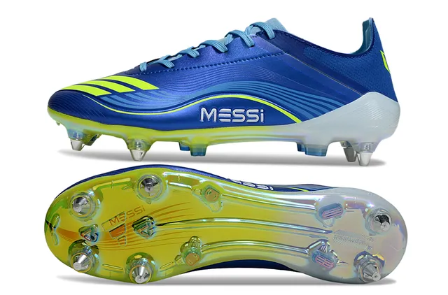 Adidas Blue Yellow Low-Cut Synthetic Upper Molded Studs Firm-Ground Soccer Shoes 6