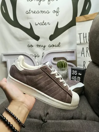 Adidas Brown White Low-Top Suede Upper Lifestyle Sneakers 5