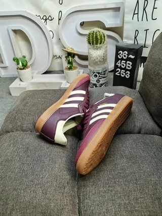 Adidas Burgundy Beige Leather Upper Three-Stripe Side Panel Lifestyle Sneakers 6