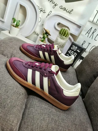 Adidas Burgundy Beige Leather Upper Three-Stripe Side Panel Lifestyle Sneakers 7