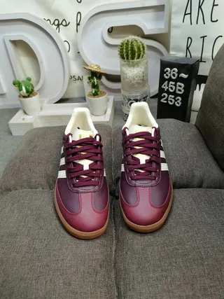 Adidas Burgundy Beige Leather Upper Three-Stripe Side Panel Lifestyle Sneakers 10