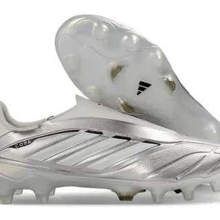 Adidas Copa Silver White Laceless Collar Metallic Synthetic Upper Firm-Ground Soccer Shoes