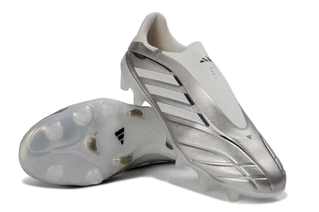 Adidas Copa রূপালী সাদা লেসবিহীন কলার ধাতব সিন্থেটিক উপর দৃঢ় গ্রাউন্ড ফুটবল জুতো 4