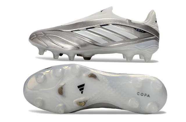 Adidas Copa রূপালী সাদা লেসবিহীন কলার ধাতব সিন্থেটিক উপর দৃঢ় গ্রাউন্ড ফুটবল জুতো 6