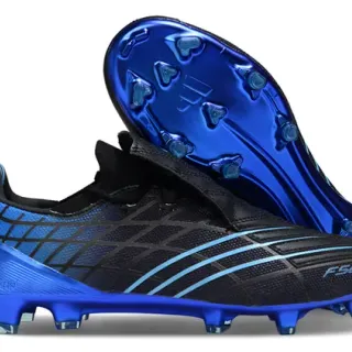 Adidas F50 Black Blue Laceless Strap Closure Textured Synthetic Upper Firm-Ground Soccer Shoes