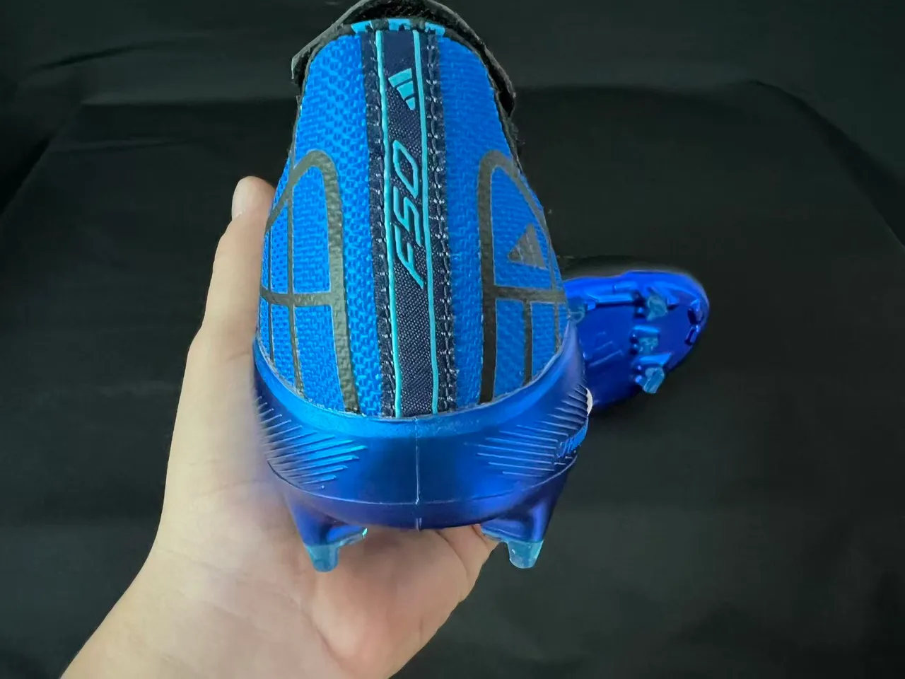 Adidas F50 Black Blue Laceless Strap Closure Textured Synthetic Upper Firm-Ground Soccer Shoes 3