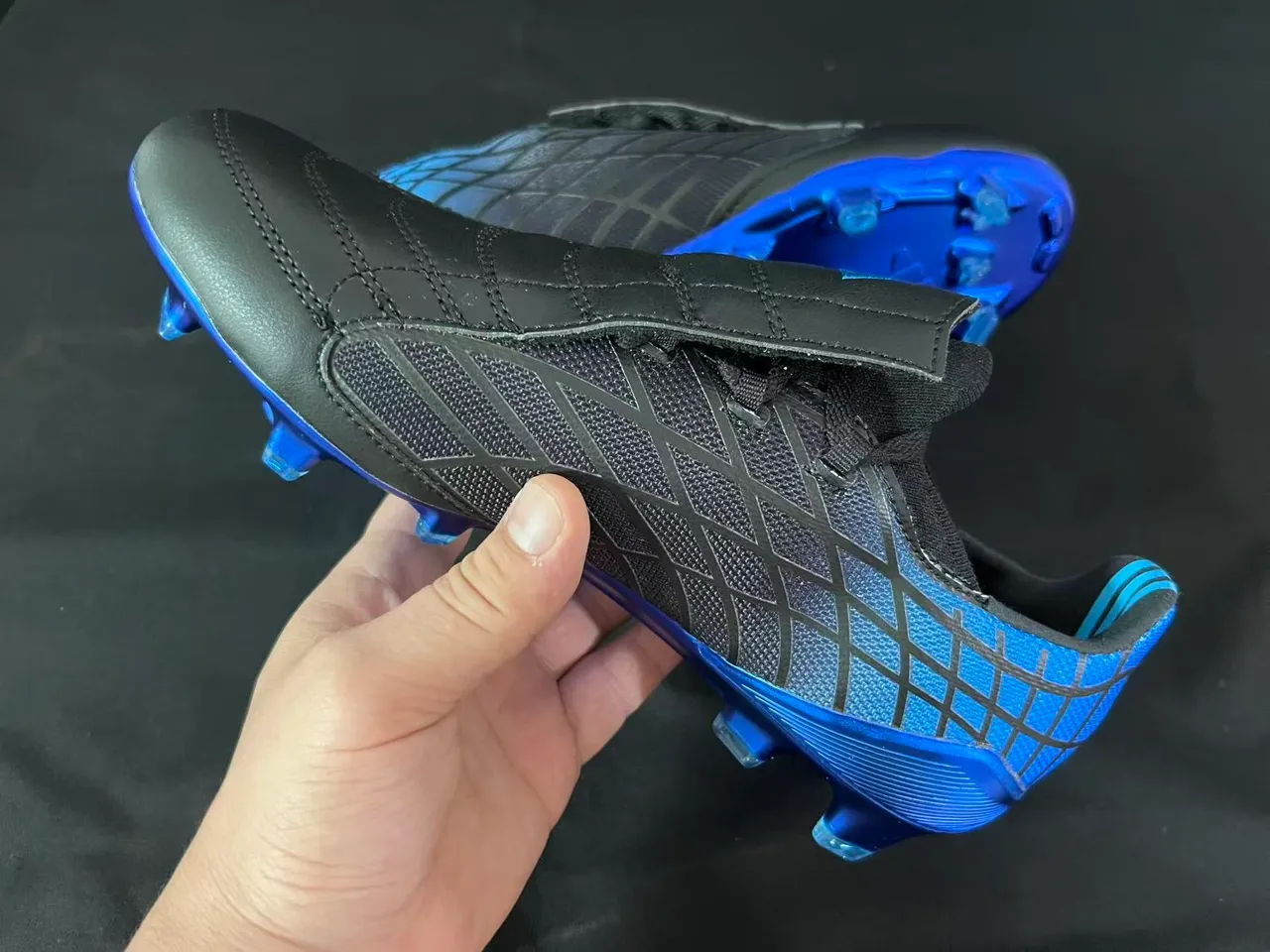 Adidas F50 Black Blue Laceless Strap Closure Textured Synthetic Upper Firm-Ground Soccer Shoes 4