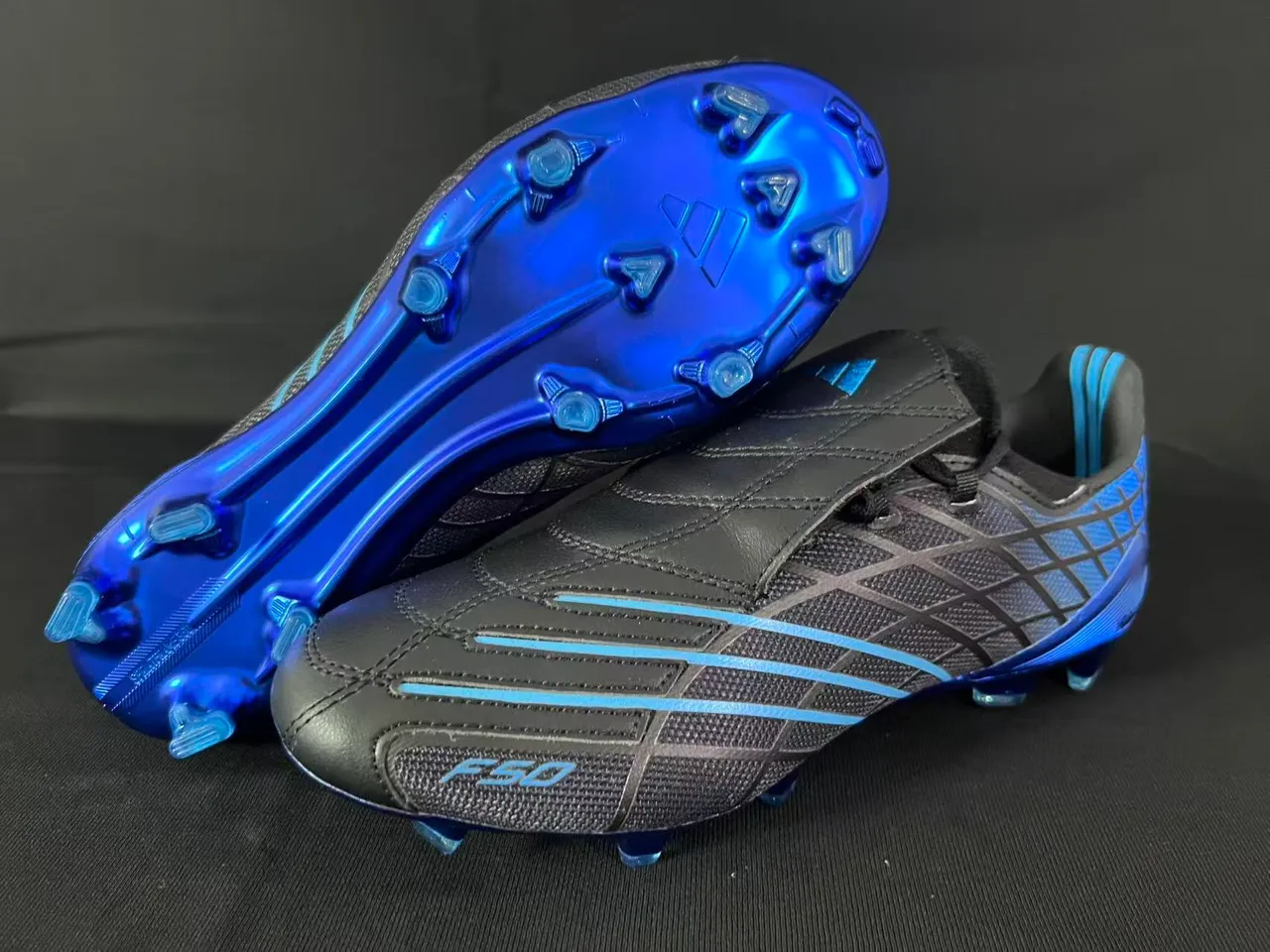 Adidas F50 Black Blue Laceless Strap Closure Textured Synthetic Upper Firm-Ground Soccer Shoes 8