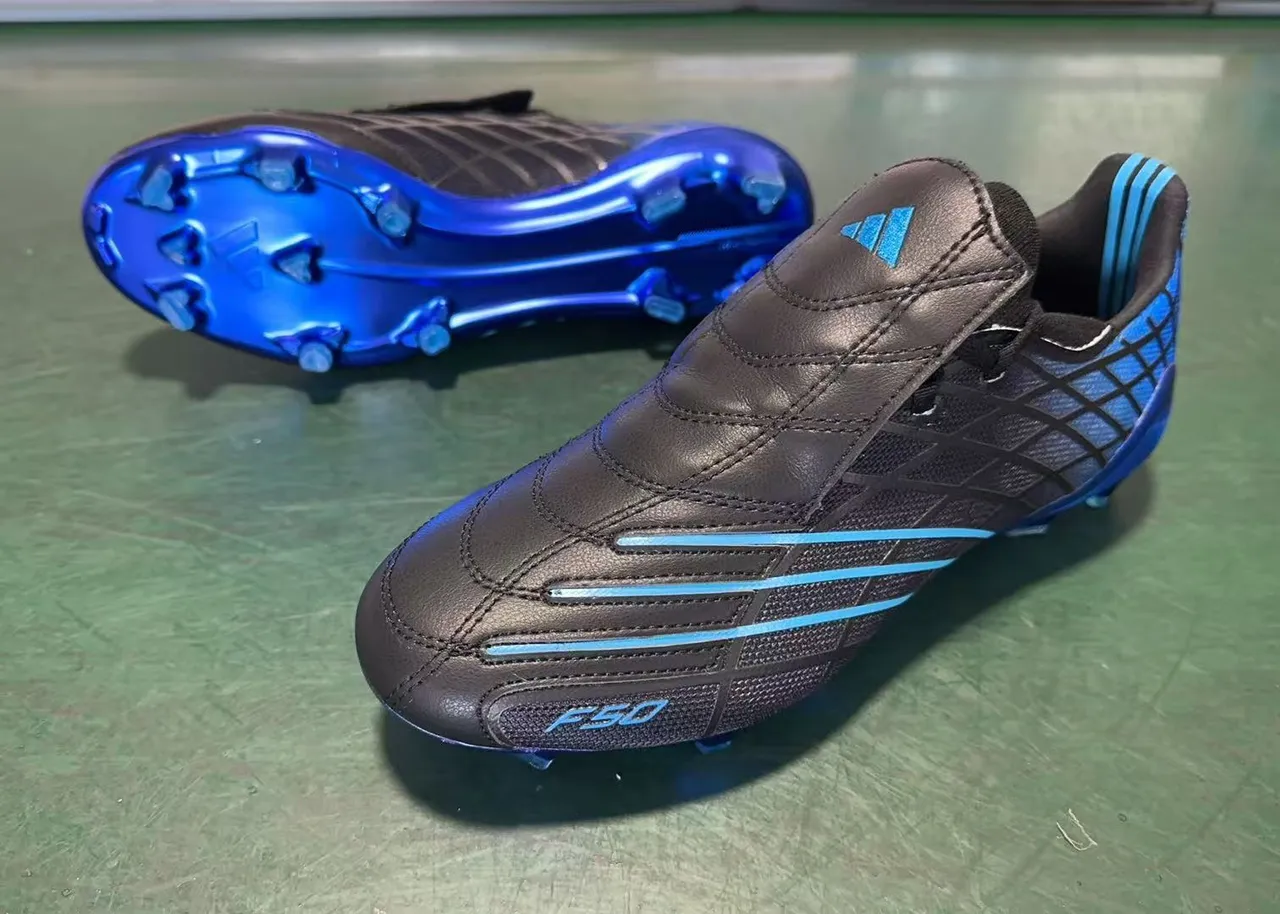 Adidas F50 Black Blue Laceless Strap Closure Textured Synthetic Upper Firm-Ground Soccer Shoes 11