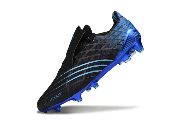 Adidas F50 Black Blue Laceless Strap Closure Textured Synthetic Upper Firm-Ground Soccer Shoes 13
