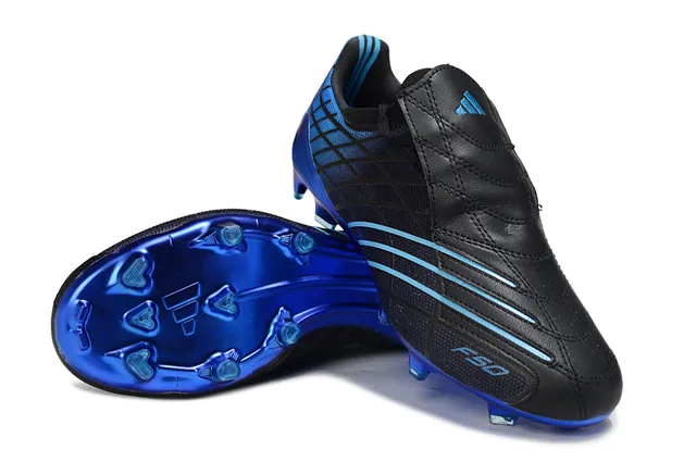 Adidas F50 Black Blue Laceless Strap Closure Textured Synthetic Upper Firm-Ground Soccer Shoes 14