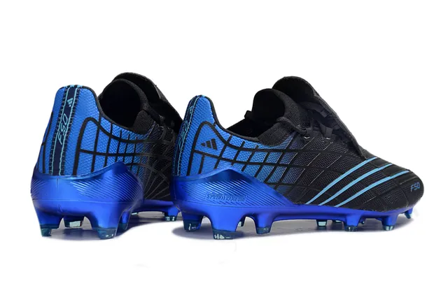 Adidas F50 Black Blue Laceless Strap Closure Textured Synthetic Upper Firm-Ground Soccer Shoes 15