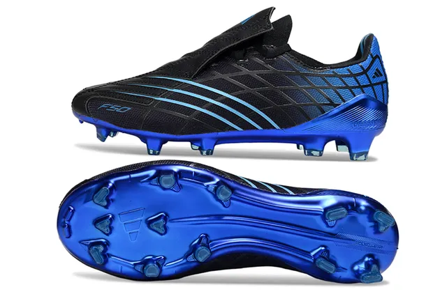 Adidas F50 Black Blue Laceless Strap Closure Textured Synthetic Upper Firm-Ground Soccer Shoes 16