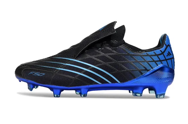 Adidas F50 Black Blue Laceless Strap Closure Textured Synthetic Upper Firm-Ground Soccer Shoes 17