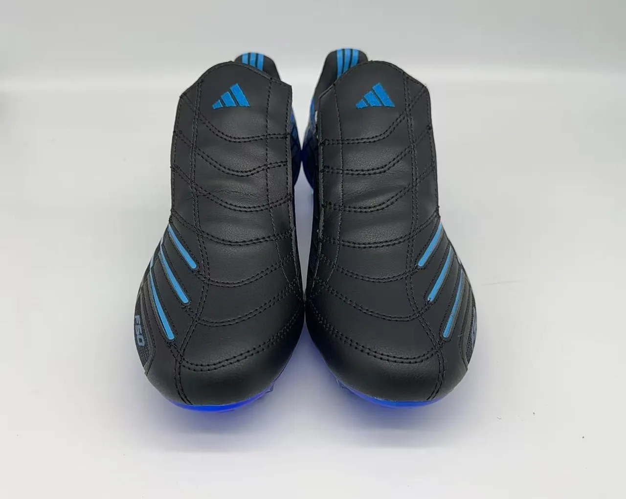 Adidas F50 Black Blue Laceless Strap Closure Textured Synthetic Upper Firm-Ground Soccer Shoes 19