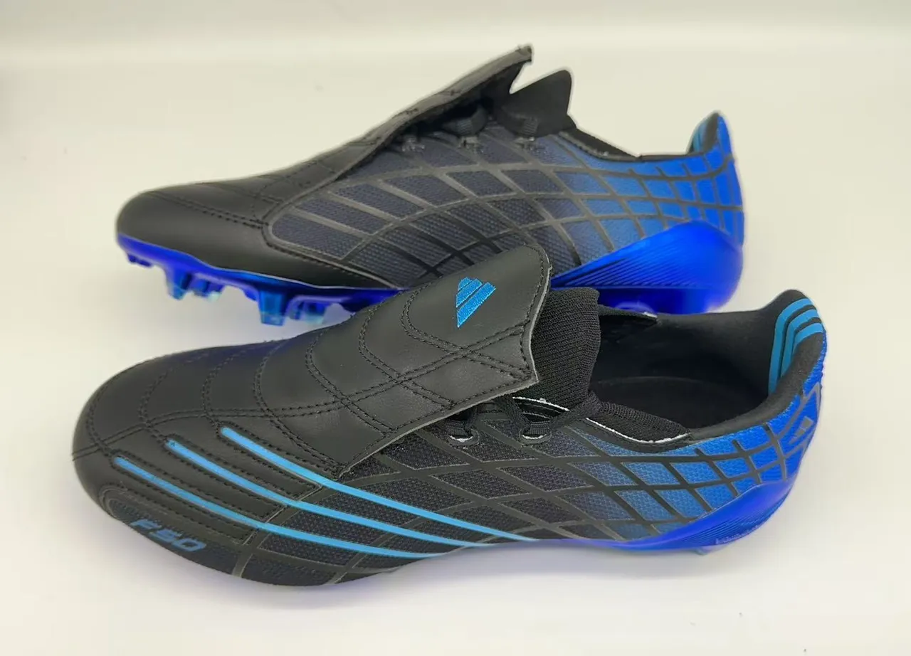 Adidas F50 Black Blue Laceless Strap Closure Textured Synthetic Upper Firm-Ground Soccer Shoes 20