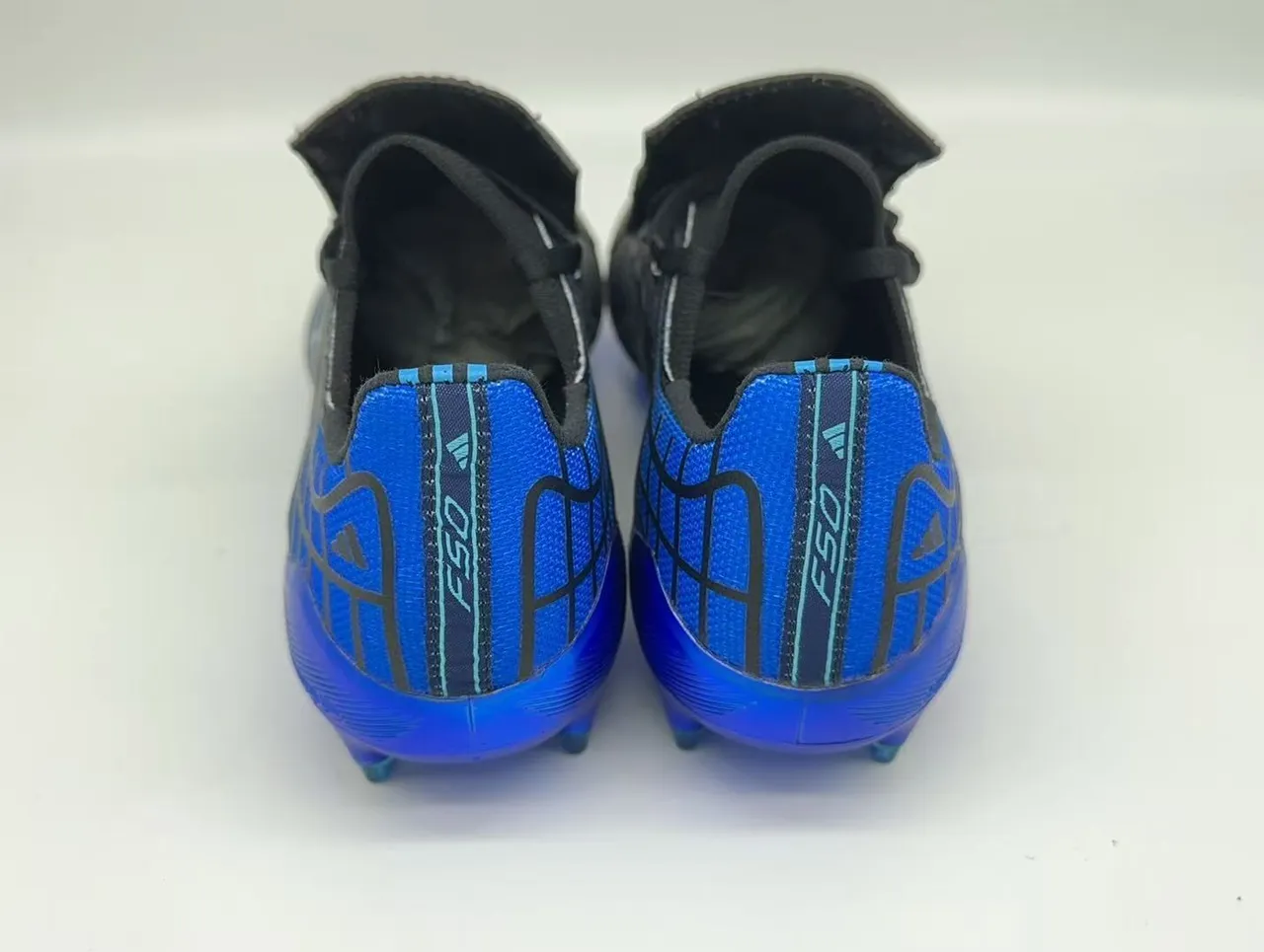 Adidas F50 Black Blue Laceless Strap Closure Textured Synthetic Upper Firm-Ground Soccer Shoes 21