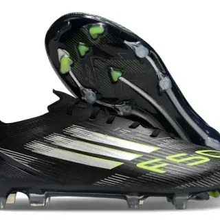 Adidas F50 Black Green Low-Cut Synthetic Upper Asymmetrical Lacing Firm-Ground Soccer Shoes