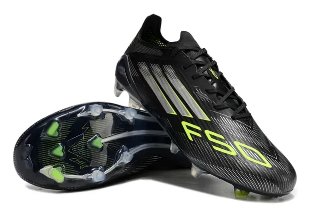 Adidas F50 Noir Vert Bas Coupe Upper Synthétique Lacets Asymétriques Firm-Ground Chaussures de Football 4