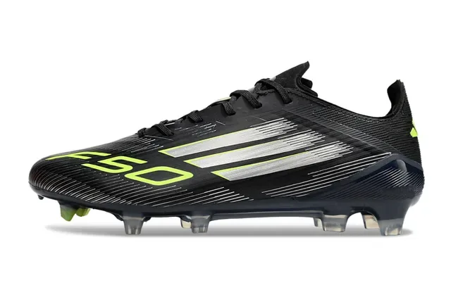 Adidas F50 Noir Vert Bas Coupe Upper Synthétique Lacets Asymétriques Firm-Ground Chaussures de Football 7