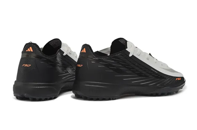 Adidas F50 Noir Orange Haut Synthétique Texture Côtière Diagonale Chaussures de Football Turf 5