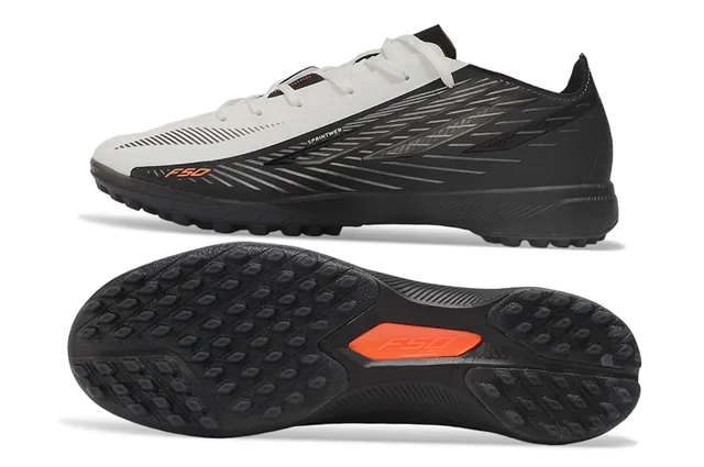 Adidas F50 Noir Orange Haut Synthétique Texture Côtière Diagonale Chaussures de Football Turf 6
