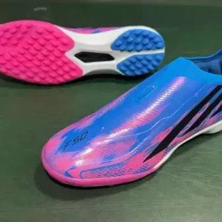 Adidas F50 Blue Pink Laceless Sock-Fit Upper Iridescent Gradient Indoor Soccer Shoes