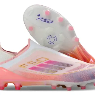 Adidas F50 Pink Transparent Laceless Sock-Fit Upper Translucent Gradient Sole Firm-Ground Soccer Shoes