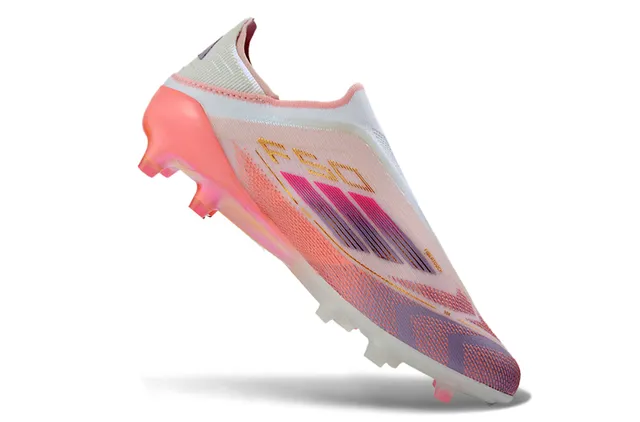Adidas F50 Chaussures de soccer à empeigne rose transparente sans lacets sock-fit supérieure translucide semelle gradient translucide surface ferme 10