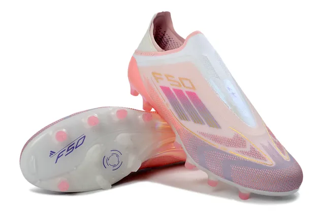 Adidas F50 Chaussures de soccer à empeigne rose transparente sans lacets sock-fit supérieure translucide semelle gradient translucide surface ferme 12