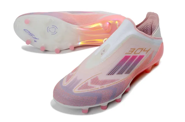 Adidas F50 Chaussures de soccer à empeigne rose transparente sans lacets sock-fit supérieure translucide semelle gradient translucide surface ferme 13