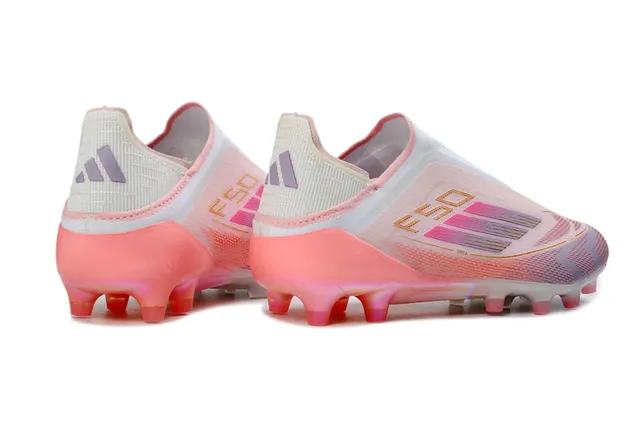 Adidas F50 Chaussures de soccer à empeigne rose transparente sans lacets sock-fit supérieure translucide semelle gradient translucide surface ferme 14