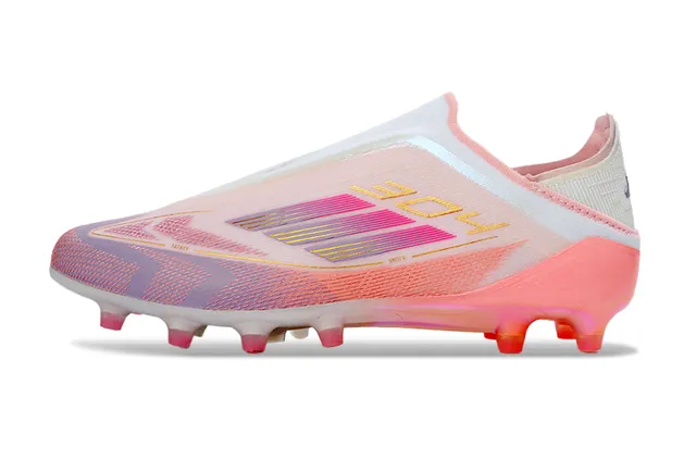 Adidas F50 Chaussures de soccer à empeigne rose transparente sans lacets sock-fit supérieure translucide semelle gradient translucide surface ferme 16