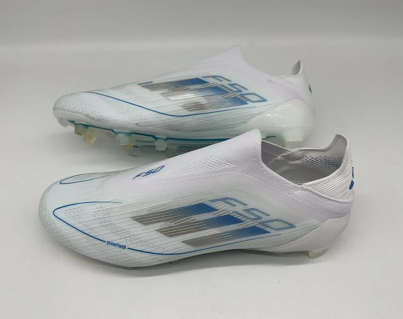 Adidas F50 Sprintweb White Blue Firm-Ground Soccer Shoes 2