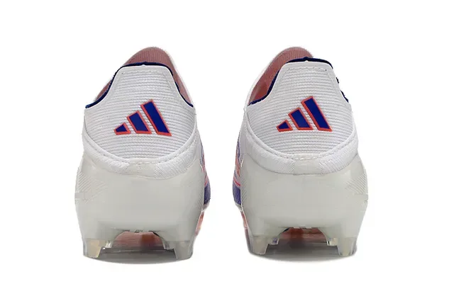 Adidas F50 Sapatos de futebol branco e azul colar de meia overlay de listras gradientes superfície firme 4