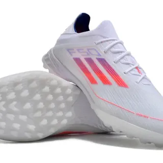 Adidas F50 White Red Lightweight Knit Upper Gradient Stripe Design Turf Soccer Shoes