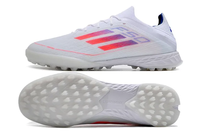 Adidas F50 White Red Lightweight Knit Upper Gradient Stripe Design Turf Soccer Shoes 6