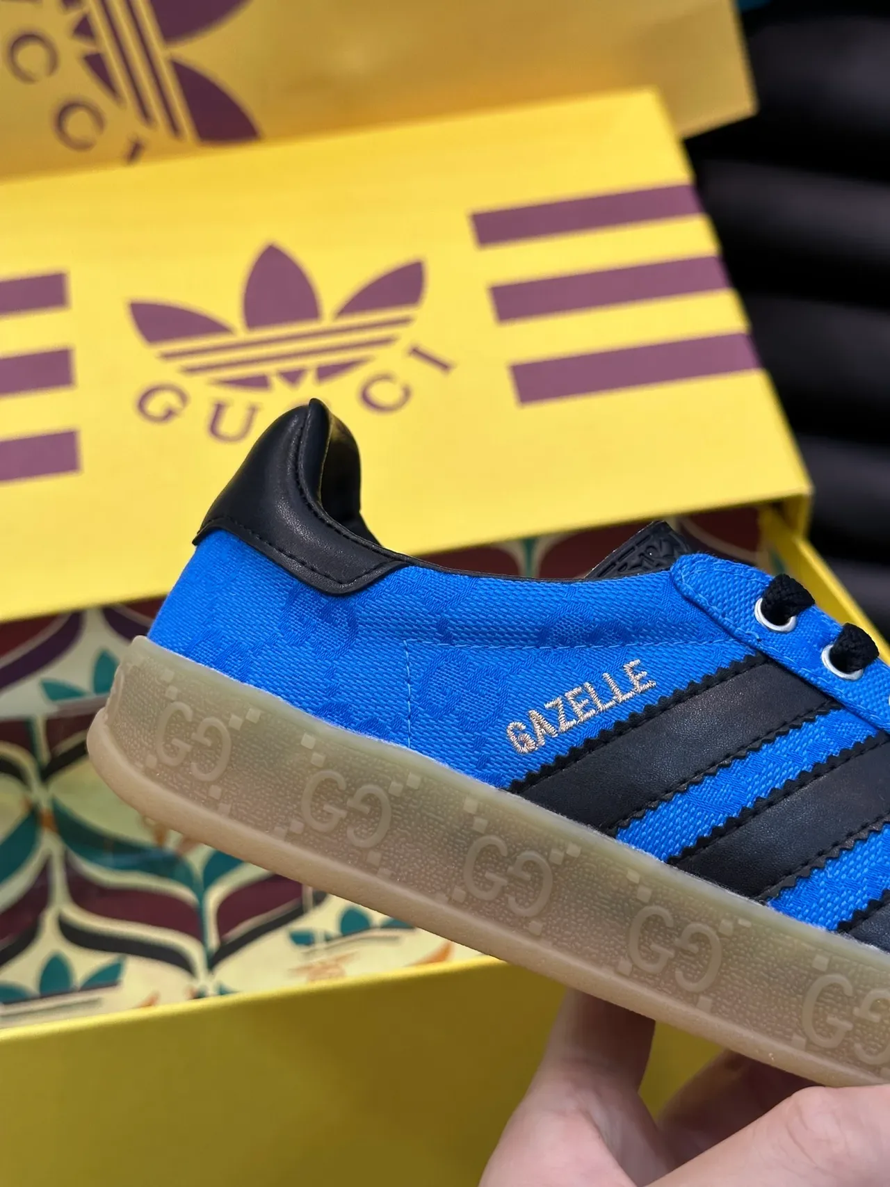 Adidas Gazelle Blue and Black Gucci Monogram Lifestyle Sneakers 2