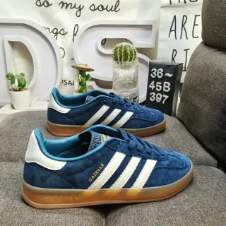 Adidas Gazelle Blue Suede White Stripes Gum Sole Lifestyle Sneakers