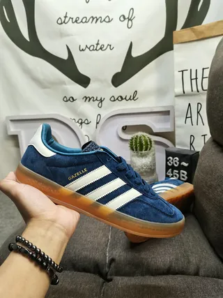 Adidas Gazelle Blue Suede White Stripes Gum Sole Lifestyle Sneakers 5