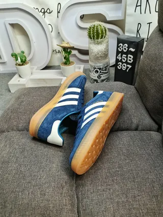 Adidas Gazelle Blue Suede White Stripes Gum Sole Lifestyle Sneakers 6