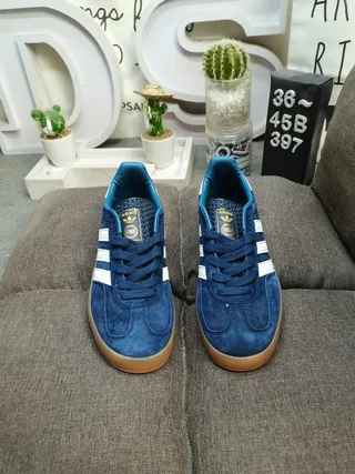 Adidas Gazelle Blue Suede White Stripes Gum Sole Lifestyle Sneakers 10