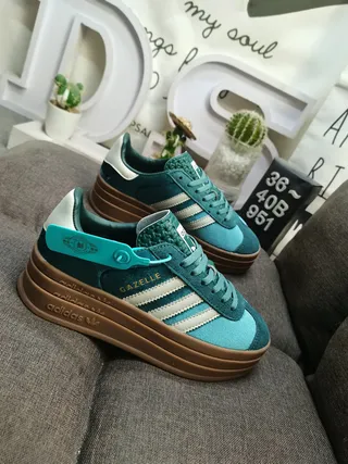 Adidas Gazelle Teal and White Platform Lifestyle Sneakers 8