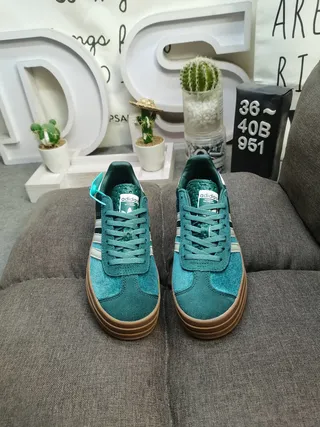 Adidas Gazelle Teal and White Platform Lifestyle Sneakers 9