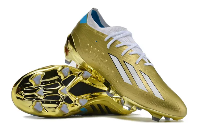 Adidas Gold Blue Metallic Finish Textured Synthetic Upper Firm-Ground Soccer Shoes 4